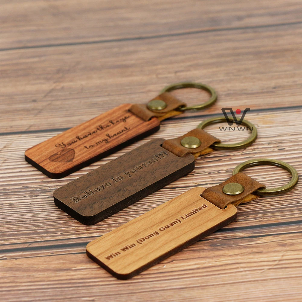 

Natural Wood Keychain Key Ring Custom Metal Leather Key Chain Business Gifts
