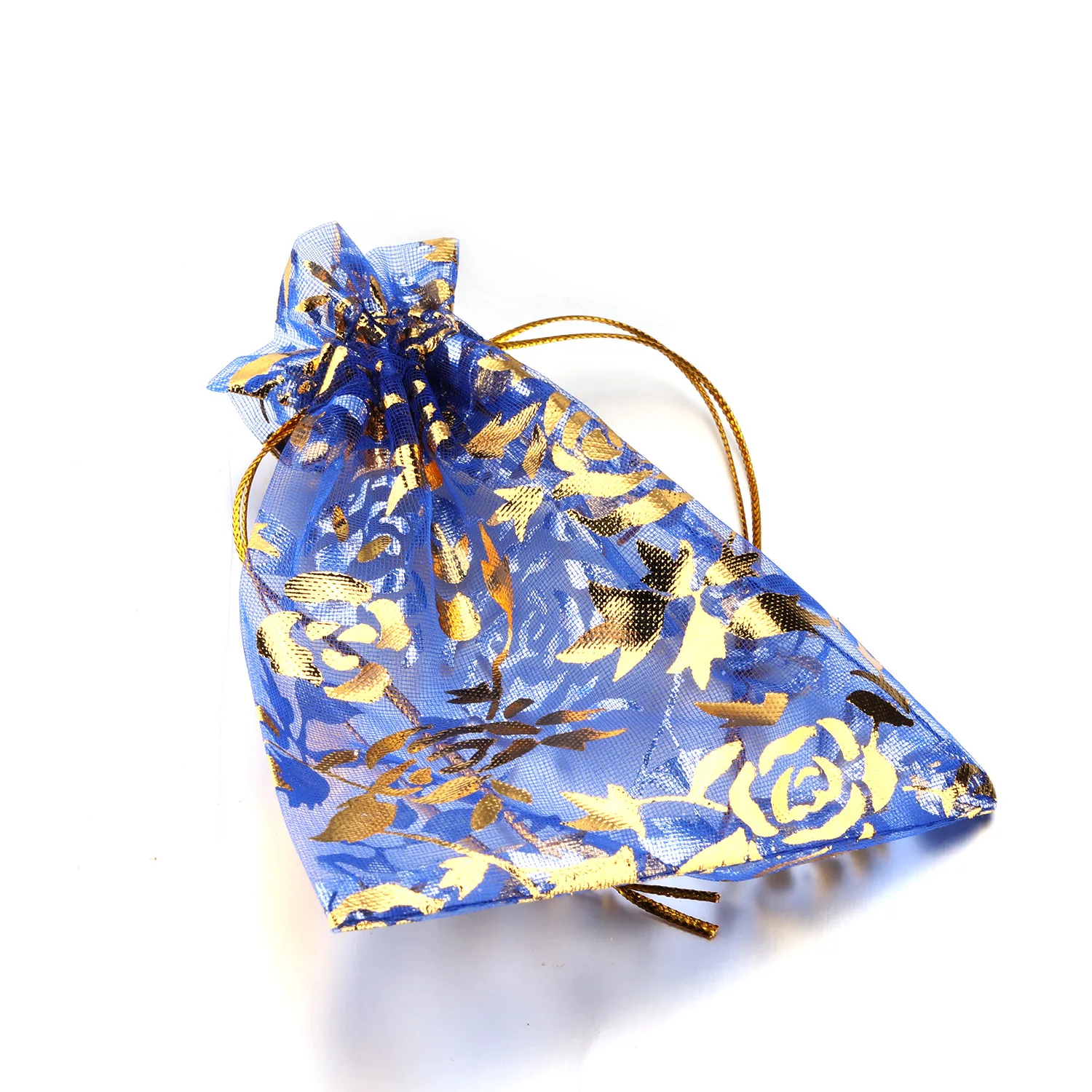 

Free shipping Jewelry bag gold rose flower printed organza gift bag wedding small organza bag