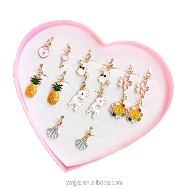 

Simple Cartoon Earrings No Pierced Heart-Shaped Gift Box Fresh Student Children Short Earrings