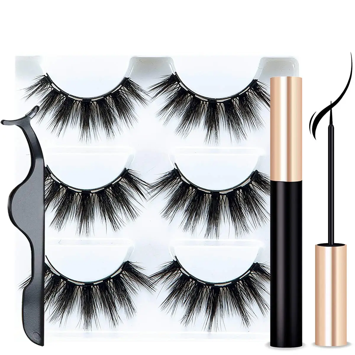 

New Styles 3D False Magnetic Eyelashes with Eyeliner Kit Reusable waterproof Magnets Powerful False Magnetic Eyelashes