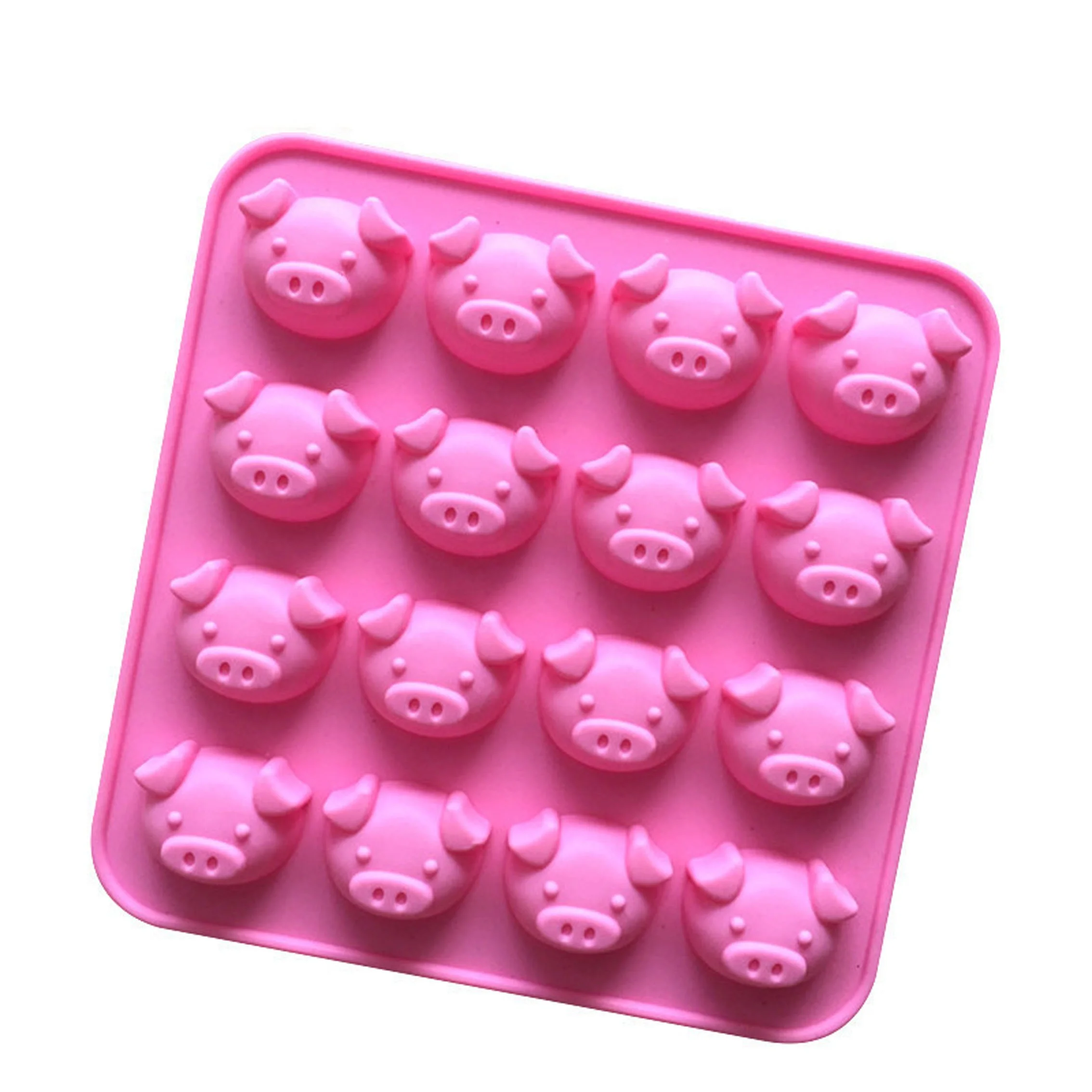 

16 Cavity Hot Sale Non-Stick Silicone Cute Pig Head Shapes Cake Mold For Baking Molds Cake Stand Series, Pink