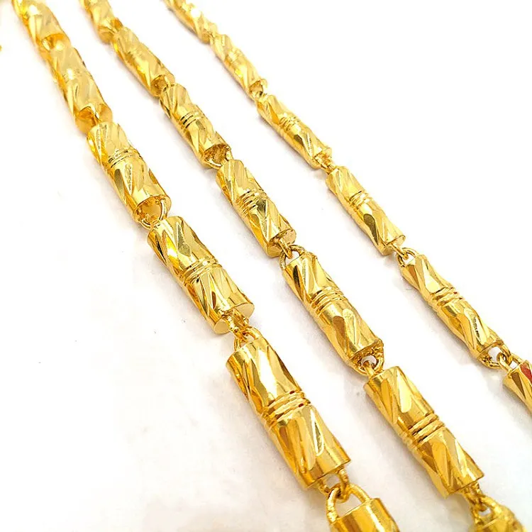 Gold Dubai Solid Vacuum Plating Cylindrical Necklace Exquisite Gold Plated Jewelry for Men and Women