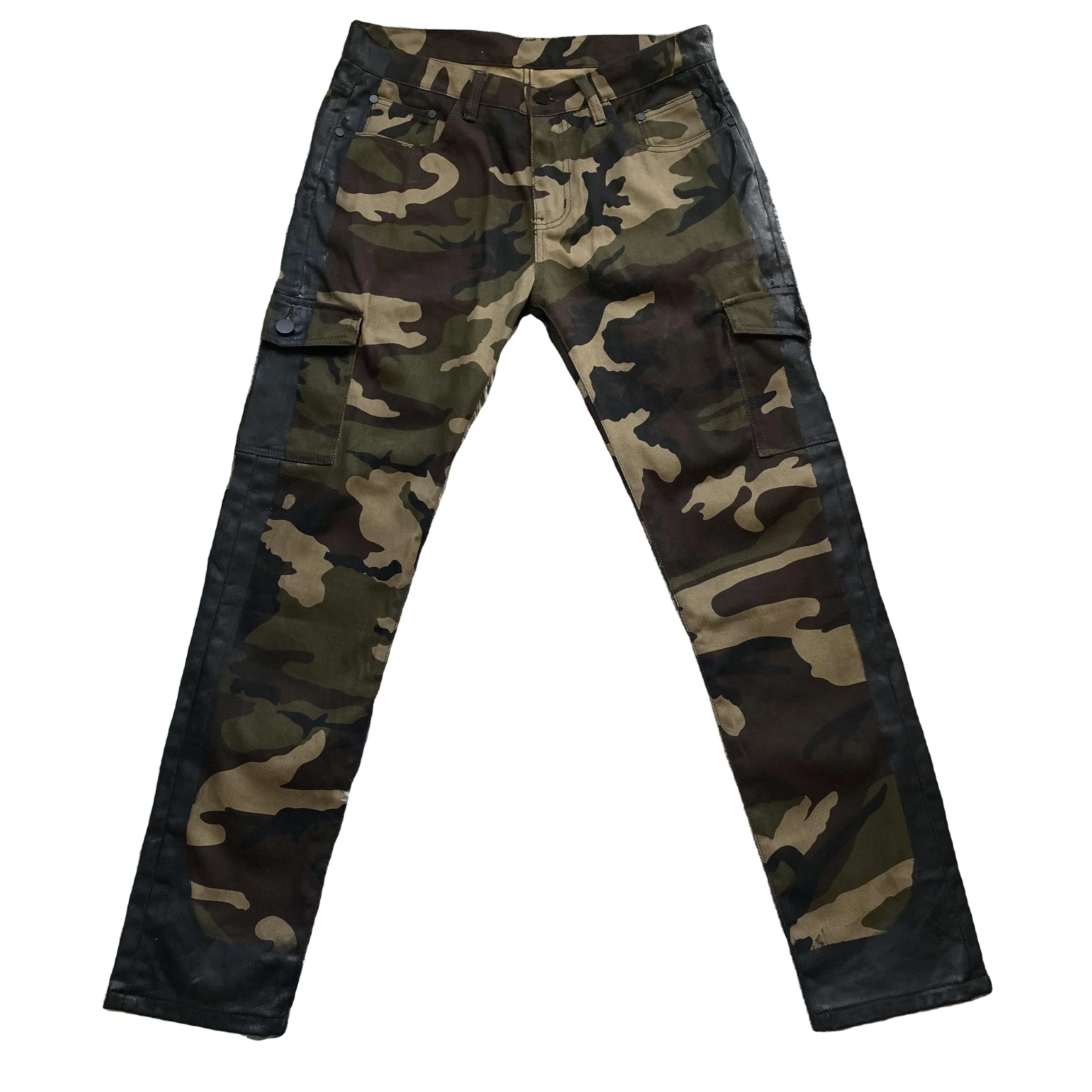 DENIMGUYS Custom Men's Camouflage Cargo Pants Custom Side Waxed Straight Leg Skinny Camo Pants With Pockets