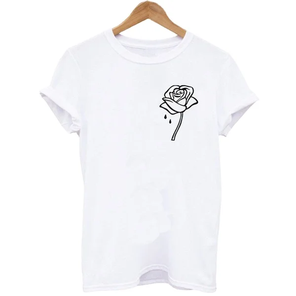 

New rose print European and American trend men's and women's T-shirts