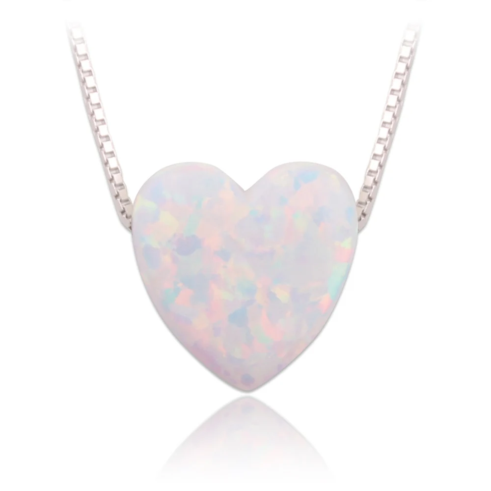 

Hot Sale Valentine's Couples Lovers Birthday Necklace Women 925 Sterling Silver Heart Opal Necklace