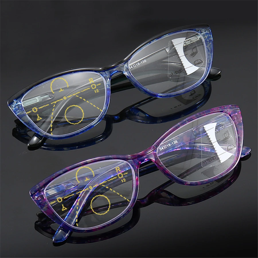

Multi-focus Eyeglasses Anti Blue Light Reading Glasses Bifocal Glasses Cat Eye Women Reader 2020 New Arrival