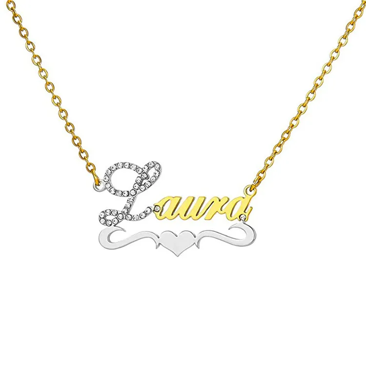 

New Ins Style Stainless Steel Titanium Steel Name Necklace Diy Name Initials Zircon Two-Color Custom Necklace, Picture shows