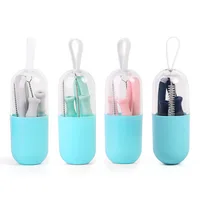 

Amazon Hot Sale BPA Free Food Grade Drinking Foldable Collapsible Silicone Straw with Case