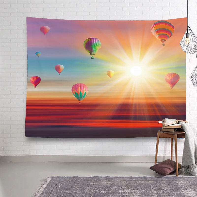 

sunset tapestries wall hanging hot-air balloon mandala woven tapestry fabric wall arts custom tapestry