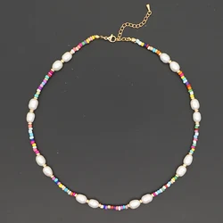Go2Boho Freshwater Pearl Necklace Jewelry 2021 Rainbow Bead Jewellery Colorful Bohemian Summer Beach Choker Necklaces for Women