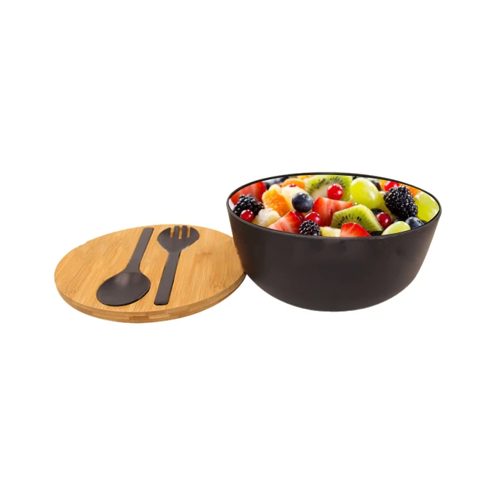 

Eco Biodegradable Friendly Bamboo Fiber Bowl with salad server bamboo lid, Customized color