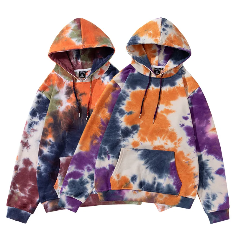 

Men Tie-dye Oversized Casual Hooded Sweatshirt Tie Dye Hoodie 100% Cotton Long Sleeve Top Hip Hop Streetwear Couple Wear, Picture shows