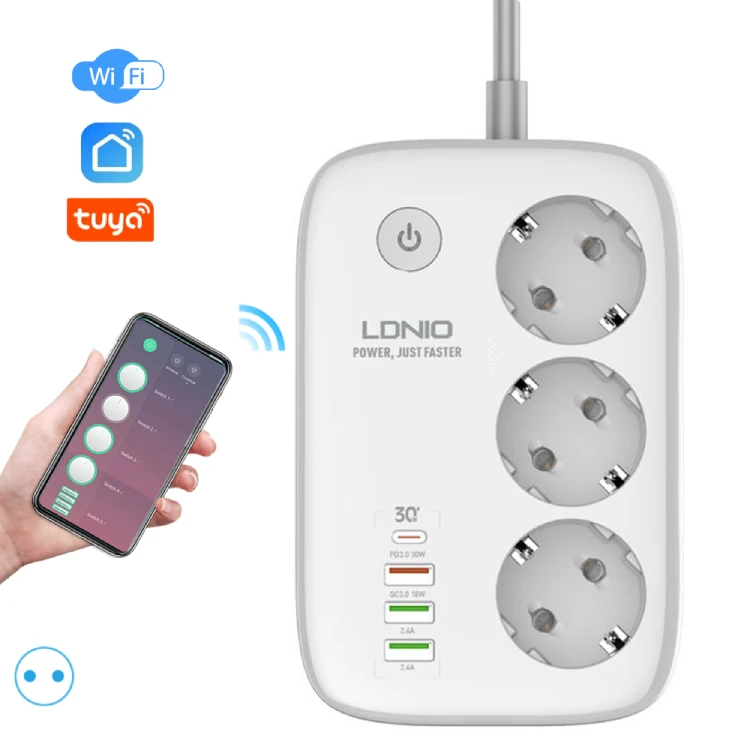 

LDNIO SEW3452 WIFI Smart EU Plug Power Strip 3 Outlets+1 PD+1QC 3.0 + 2 Auto-ID High Output Power Socket Switches Extension