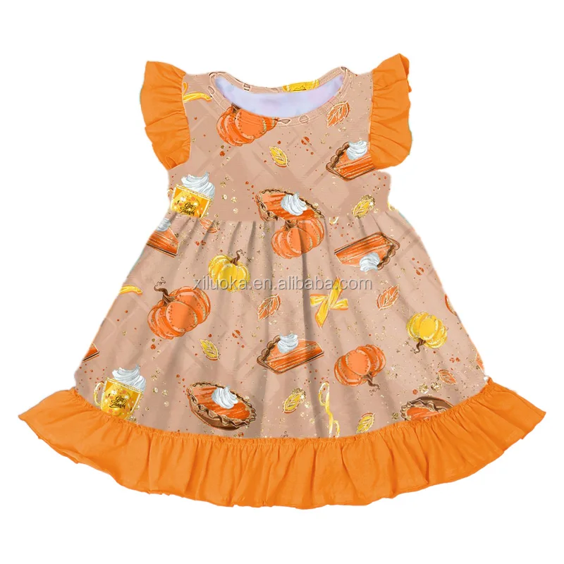 

New Arrival Girl Pumpkin Printed Boutique Clothing Wholesale Kids Halloween Dresses, Picture