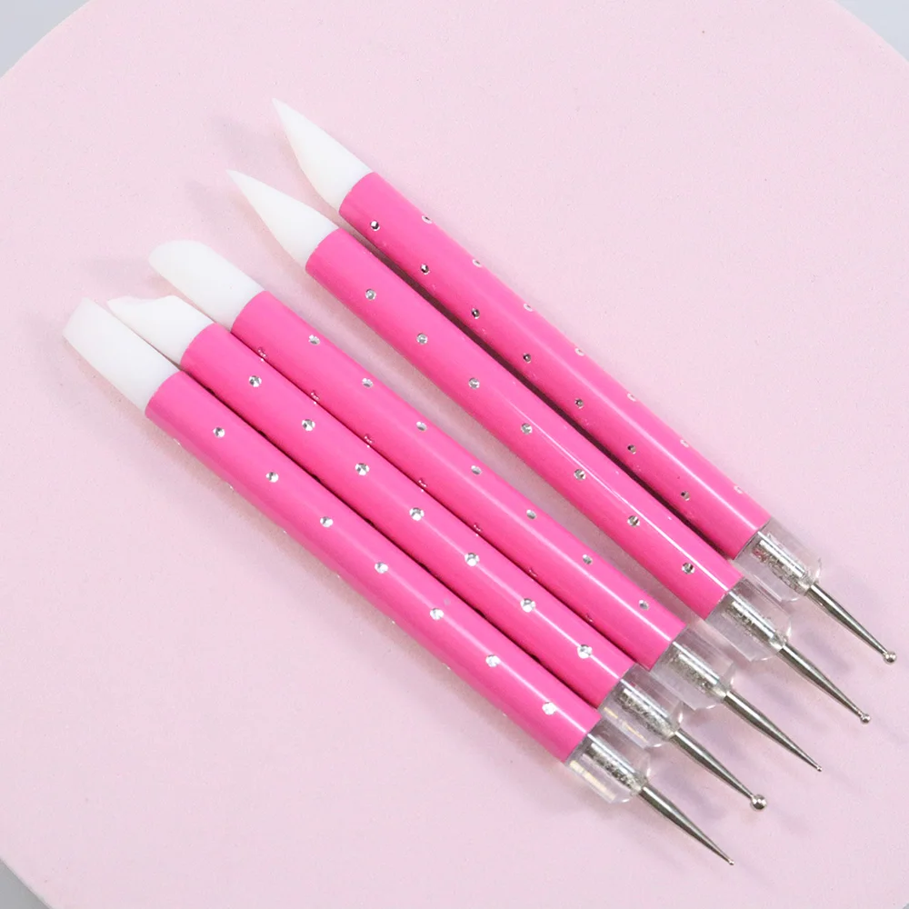 

Wholesale 5Pcs/set Pink Handle Dual-ended Nail Dotting Pen Double Head Dotting Picker Manicure Nail Art Tool