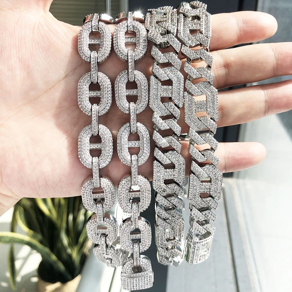 

Hip Hop Iced Out 18K Gold Plated Coffee Bean Cuban Link Chain Necklace