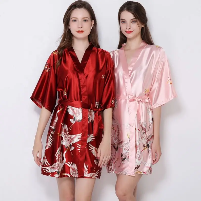 

Women Wedding Kimono Floral Bridesmaid Silk Satin Robe Bridal Party Robes