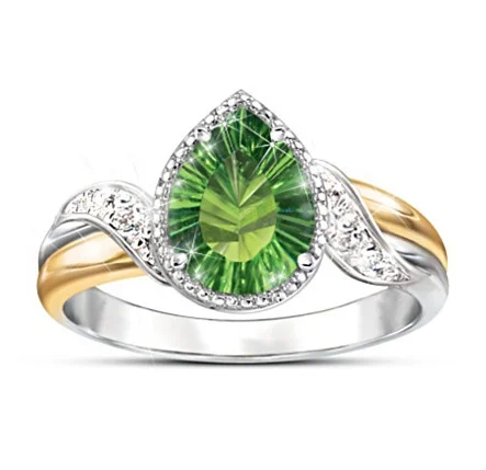 

Drop-shaped gemstone green crystal women's elegant jewelry ring