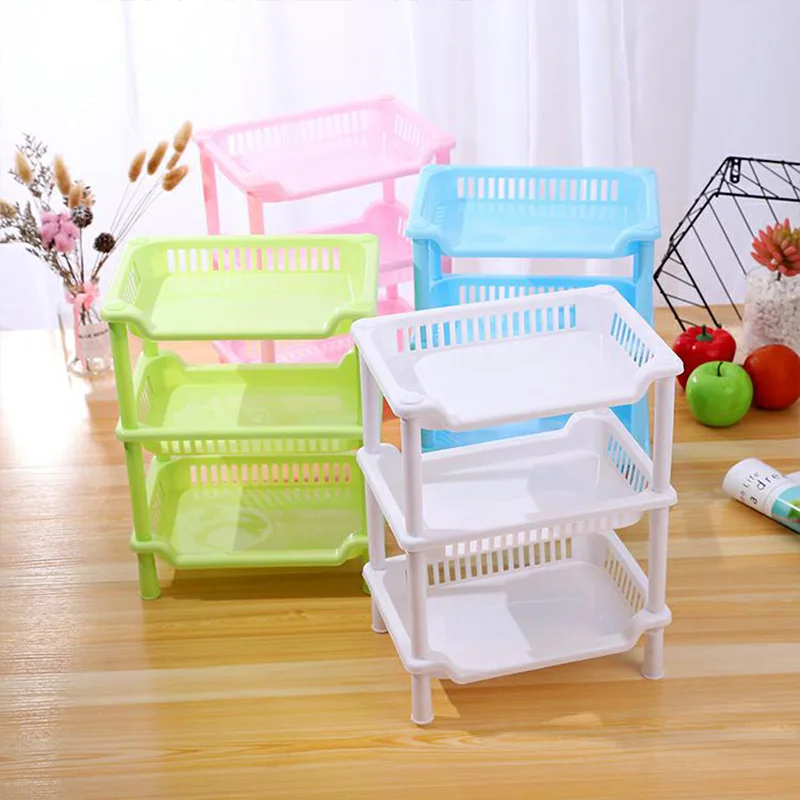 Multi Functional 3 Layer Shelf Kitchen and Bathroom Plastic Shelf Table Dressing Storage Rack Cupboard Organization Shelf