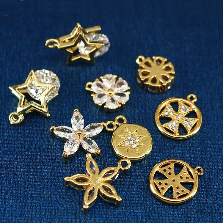 

CZ8261 Mini Jewelry Supplies Gold Filled CZ Micro Pave Flower Charms,Tiny Small CZ Diamond North Star Cross Charms Pendants