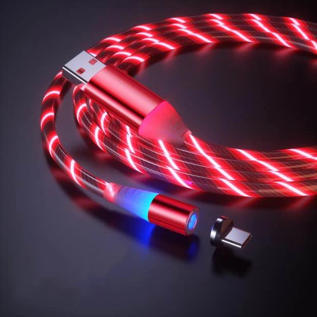 
Factory flowing electric magnetic power led usb charger type c micro usb 3 in 1 usb charging cable for lightning mobile phone 