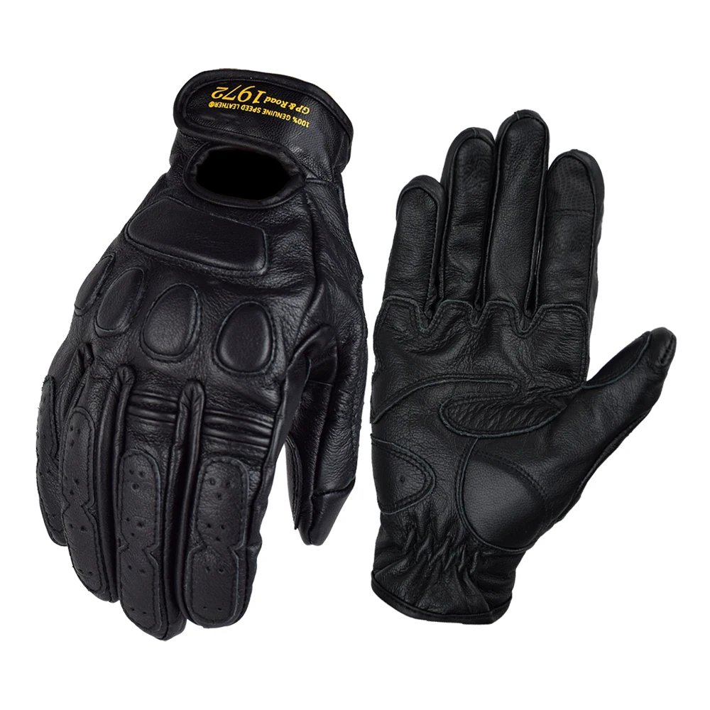 

Genuine Leather Motorcycle Gloves Men Vintage Motorbike Full Finger Gloves Retro Biker Touchscreen Moto Protective Glove