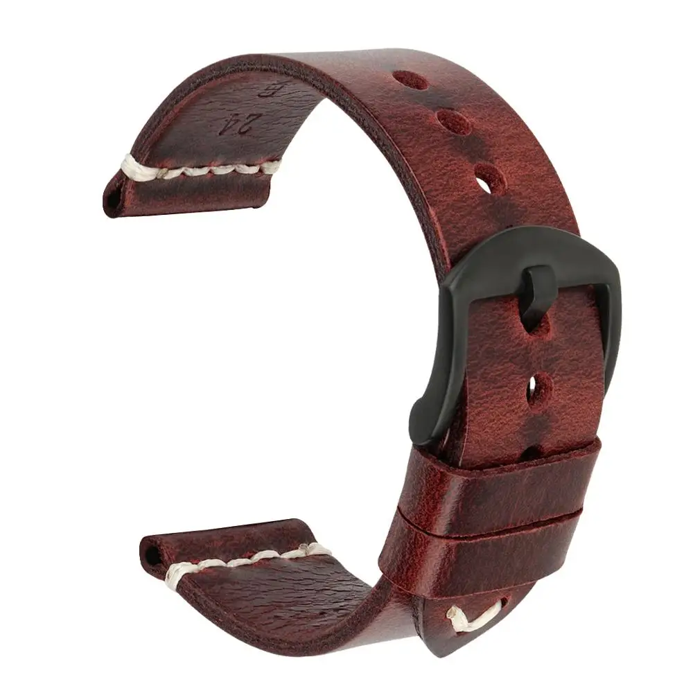 

MAIKES Latest Designs 20mm 22mm 24mm Replacement Retro Red Grain Watchband Luxury Leather Watch Band Premium Watch Strap Leather