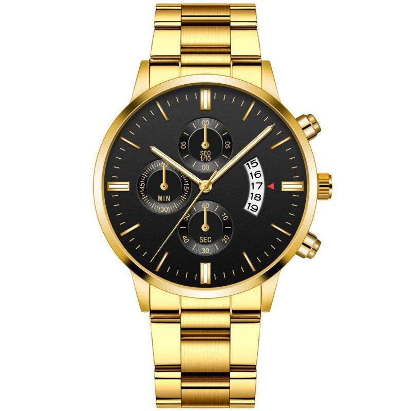 

Dropshipping Fashion Mens Watches 43mm Gold Solid Stainless Steel Band IPG Chrono Watch Waterproof Quartz Wristwatch, As pictures
