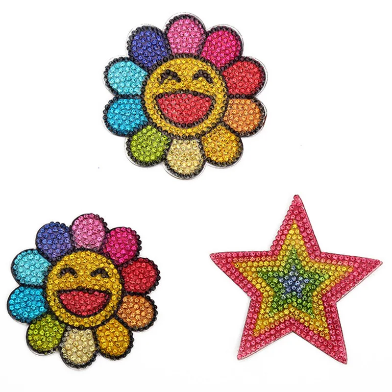 

Hot Selling Star Rhinestone Applique Sun Flower Rhinestone Heat Transfer Sticker, Customized
