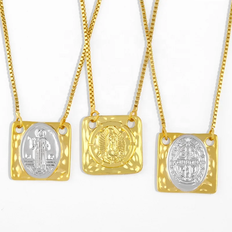 

Popular Geometric squares Necklace Jewelry Ins Notre Dame Pendant Necklace Sweater Chain Custom Logo Necklaces, Gold
