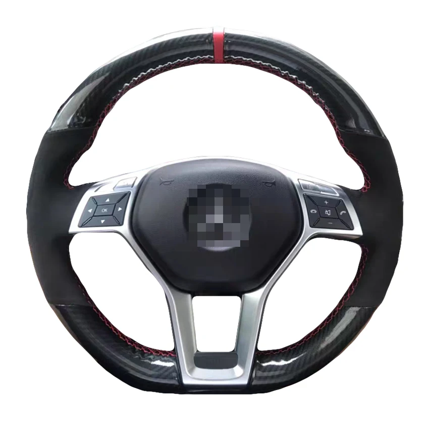 

Hand Sewing Black Carbon Soft Suede Steering Wheel Cover for Mercedes Benz A45 AMG W204 W212 C218 R231 R172 C350