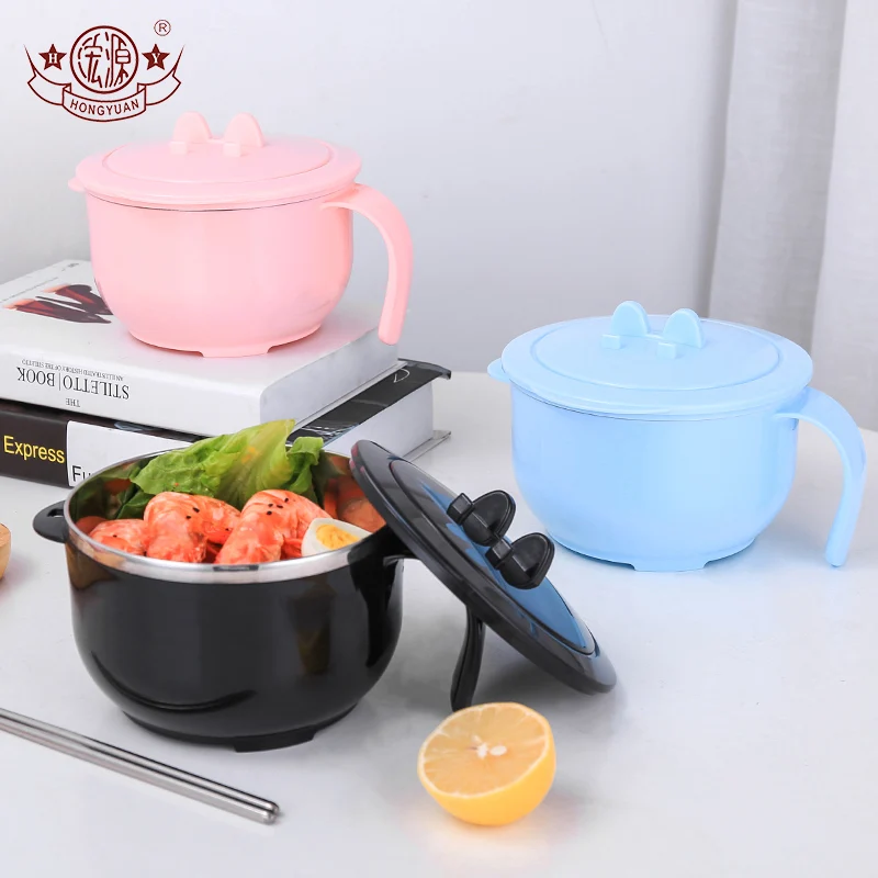 

Kids food container stainless steel soup fruit rice noodle bowl with lid, Black/blue/pink