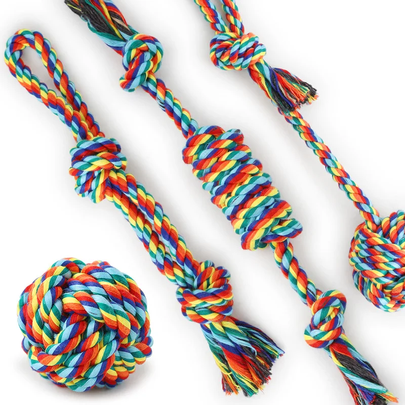 

2021 Colorful knot chewable dog toy Durable cotton rope dog toys 4 pack gift set Interactive pet chew dog toy