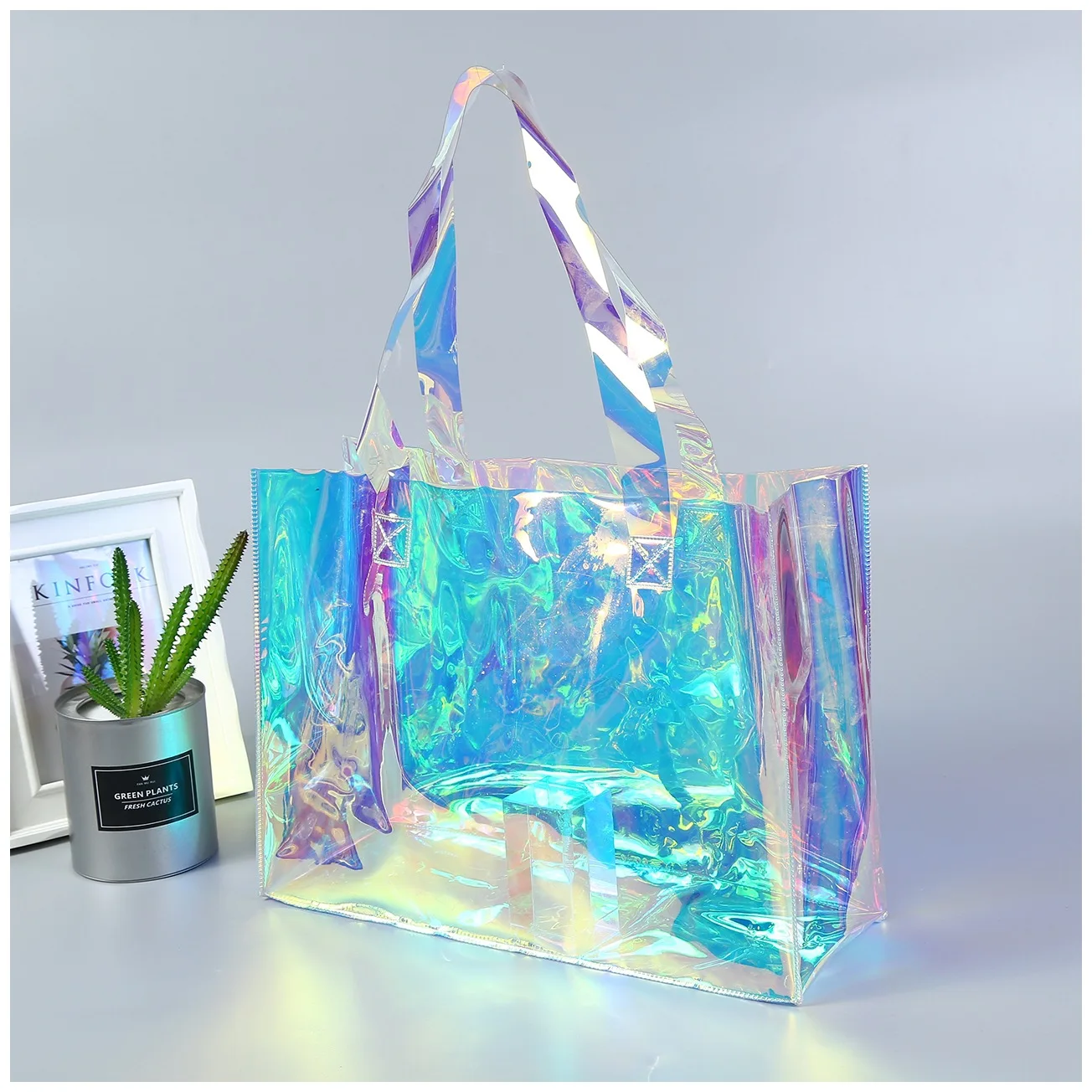 

Reflective shopping Hologram Clear Transparent ridescent PVC Women Hologram Shoulder Bag holographic tote bag