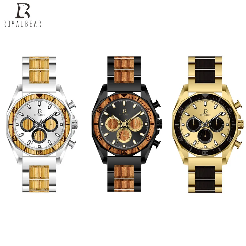 

ROYAL BEAR 2021 Unique Design Luxury Chronograph Cool Wood Watch For Men