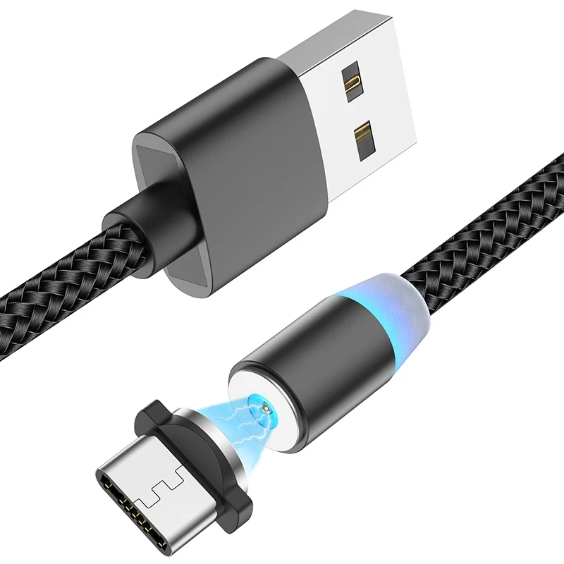 

New selling nylon braided 3 in 1 usb micro lightning type c magnetic charging usb cable, Black&red