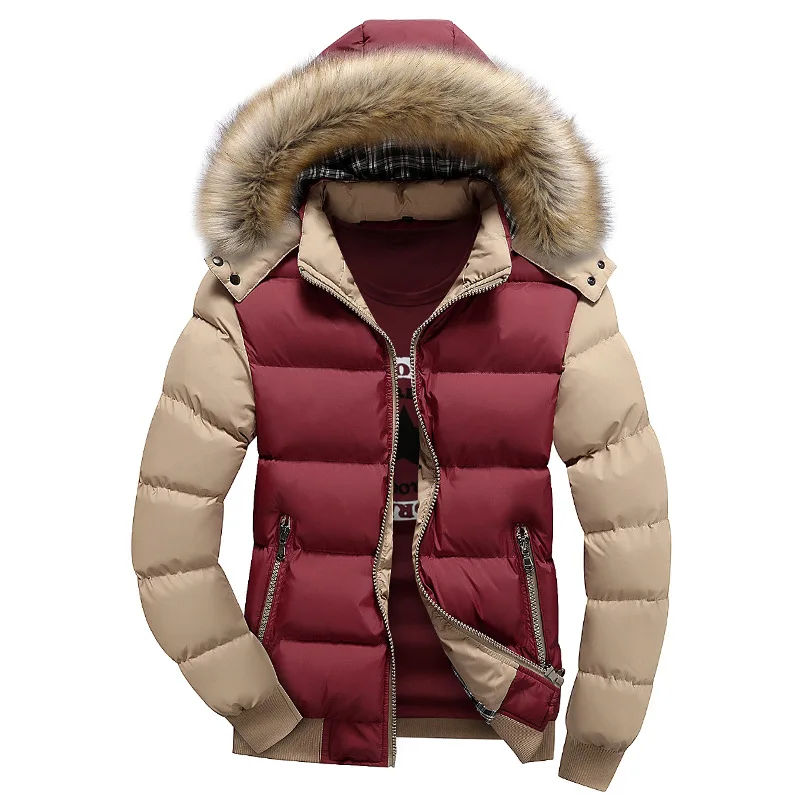 

Men's cotton padded jacket men's hooded big fur collar winter jacket men