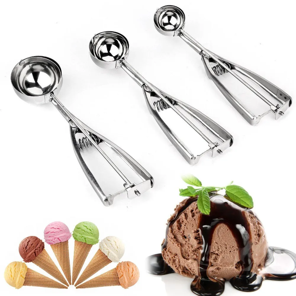 

Manufacturers press and release meat cookies ball metal stainless steel spoon ice cream scoop with easy trigger