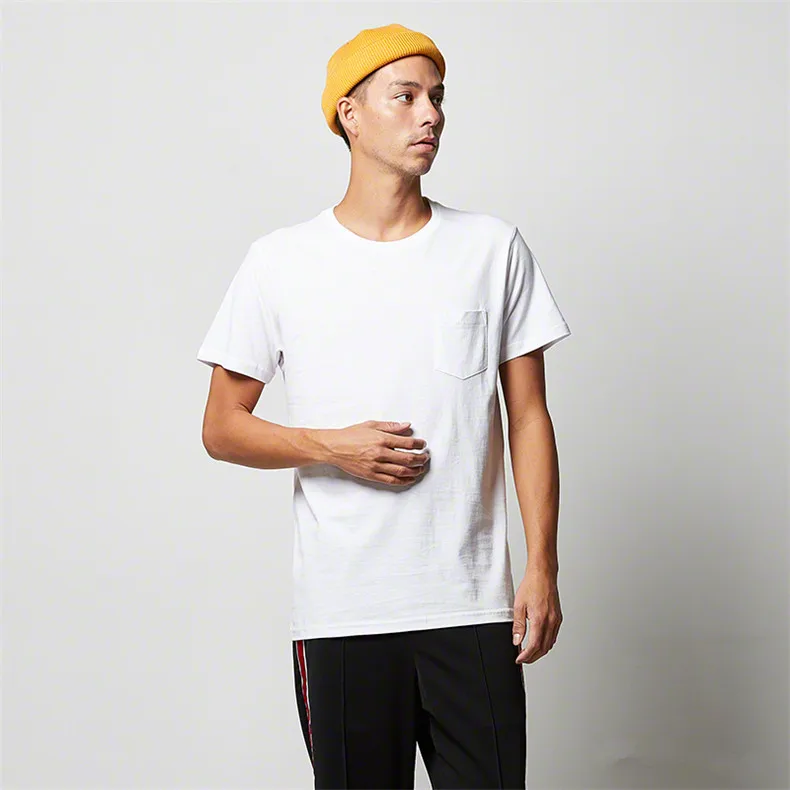 Custom Logo Print 100% Cotton Shirt With Pocket Short Sleeve Breathable Plain T-shirt