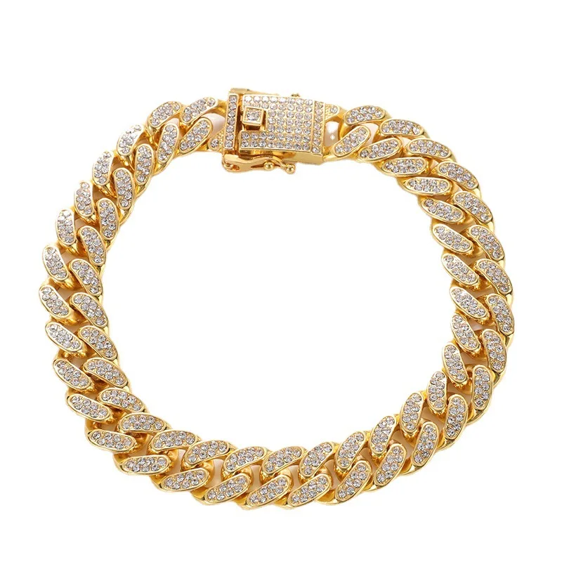 

18k Full Diamond Cuban Chain Bracelet Rose Gold Hip Hop Men Bracelet