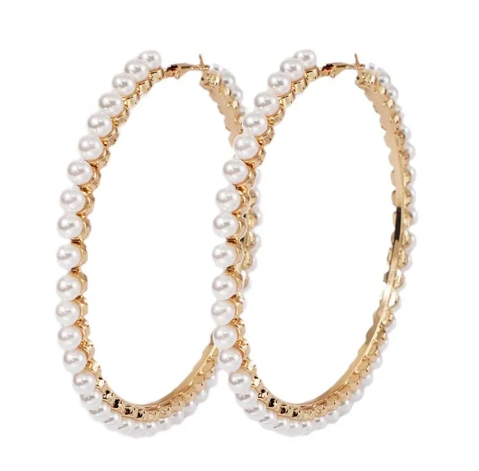 

big Pearl Hoop Earrings Fashion Circle Hoop Statement Earrings for Women Party Jewelry Gift, Gold,silver