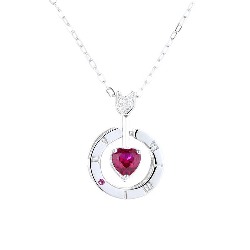 

Valentine's Day gift S925 Pure silver Love Arrow Cupid necklace fashion red heart zircon necklace