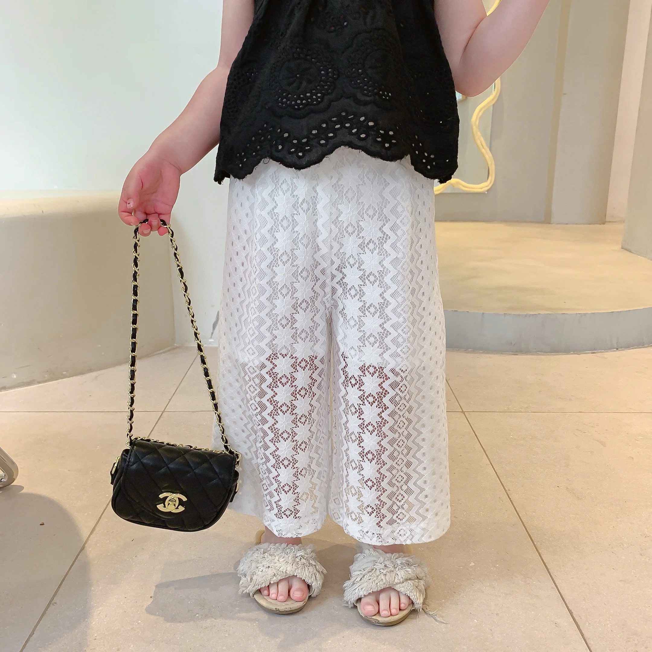 

New design wholesales cotton polyester double-deck pants for girls Fashion Boutique Baby lace pants