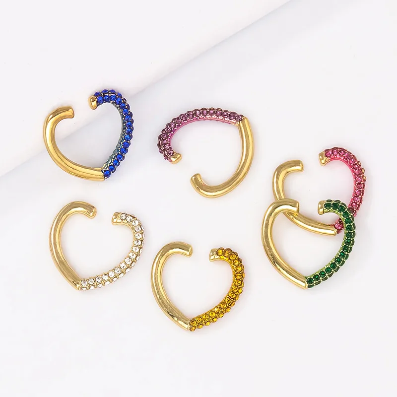 

Stylish Colorful Crystal Rhinestone Geometric Rectangle Love Heart Shaped Ear Cuff No Ear Piercing Clip On Earrings, Picture shows/custom color