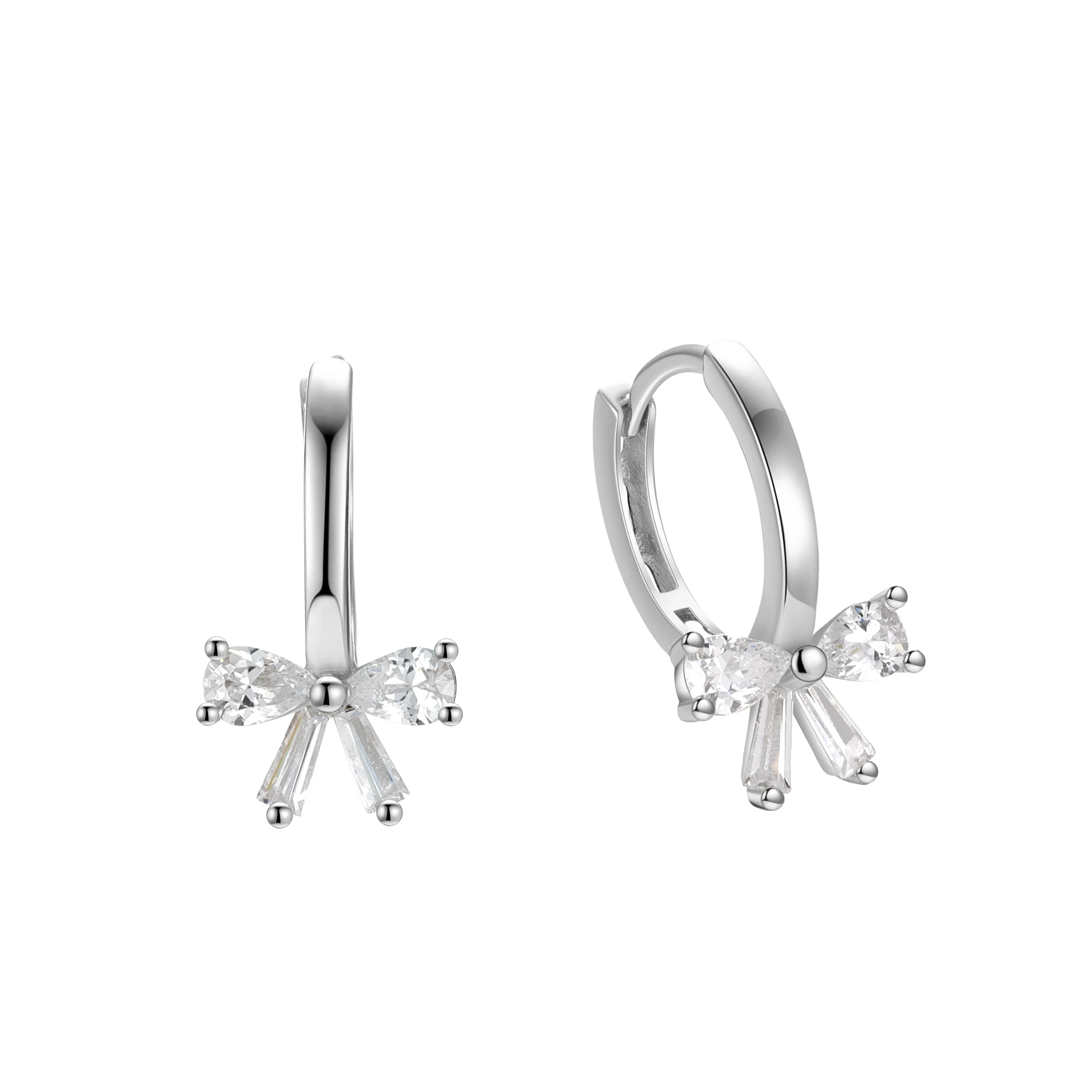Bowknot Earrings 925 Sterling Silver Round Cubic Zirconia Butterfly Cute Hoops for Women Girls Wholesale Fine Jewelry