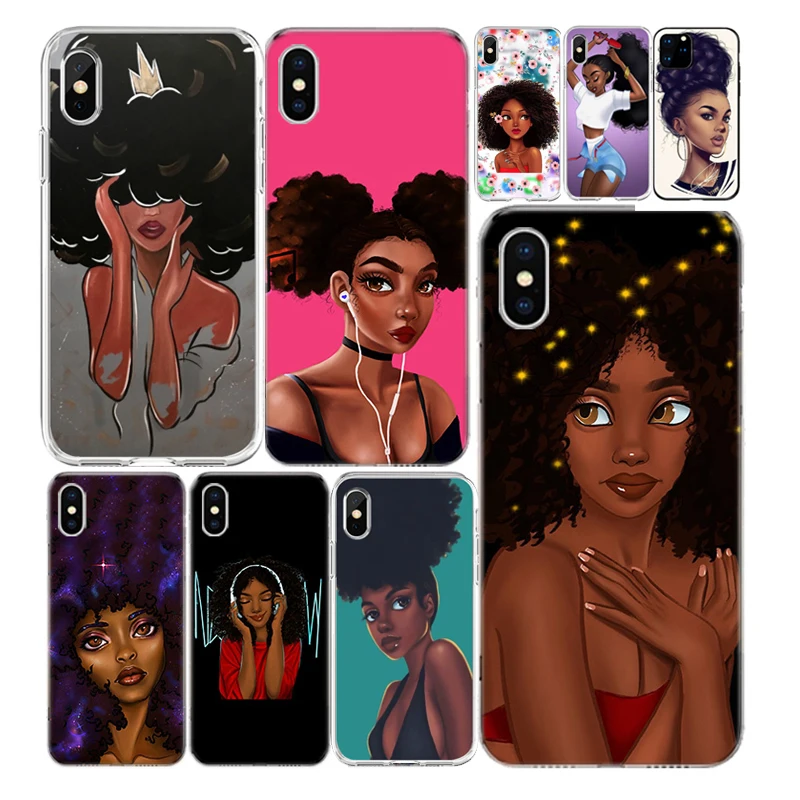 

African Melanin Black Girl Phone Case Cover For Iphone 11 Pro 7 8 6 6S Plus + X XS MAX XR 5 5S SE Fashion Art TPU Coque