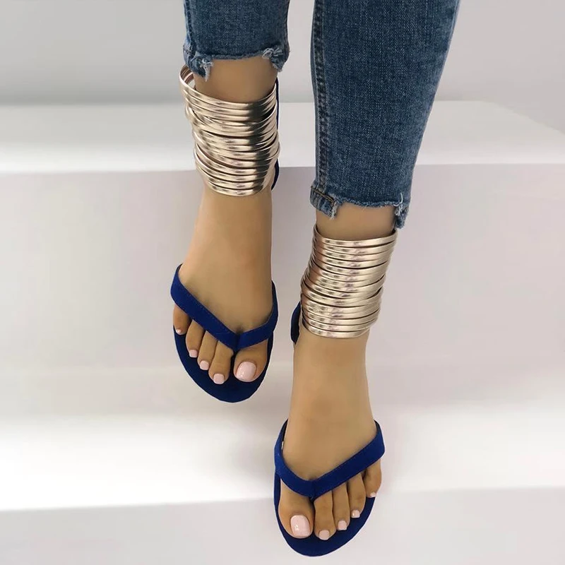 

LZT290 Metallic Embellished Flip Flops Platform Sandals women