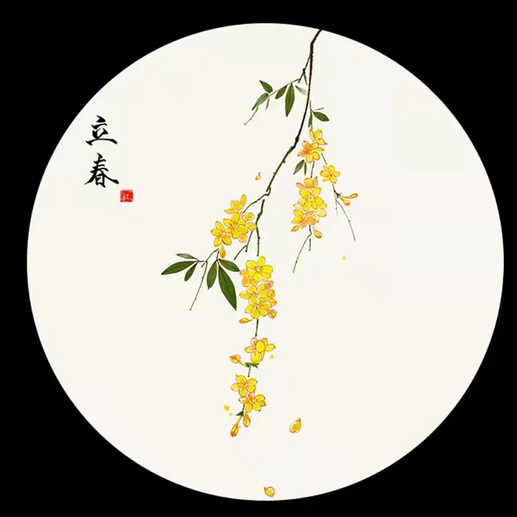 

beginning of spring Chinese Traditional Painting 12 Solar Terms Cute Cup Mats For Hot Cup, Cmyk