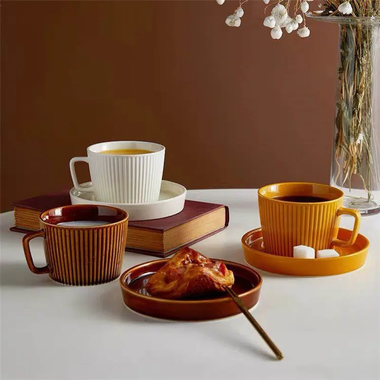 

Corrugated Grain Coffee Cup Europe Style Retro Exquisite Ceramic Cup Light Luxury Elegant Three-dimensional Coffee Cup, 5 colours