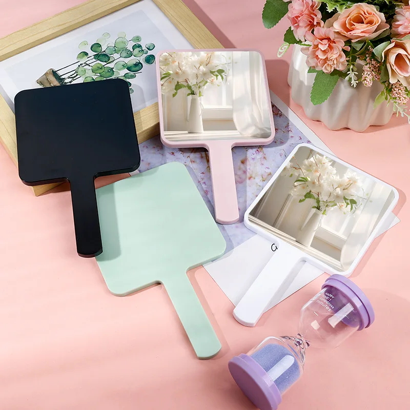 Zonyin Hot Sell Customized Logo Square Mini ABS Plastic Handheld Mirror Makeup Vanity Mirror with Handle for Gift